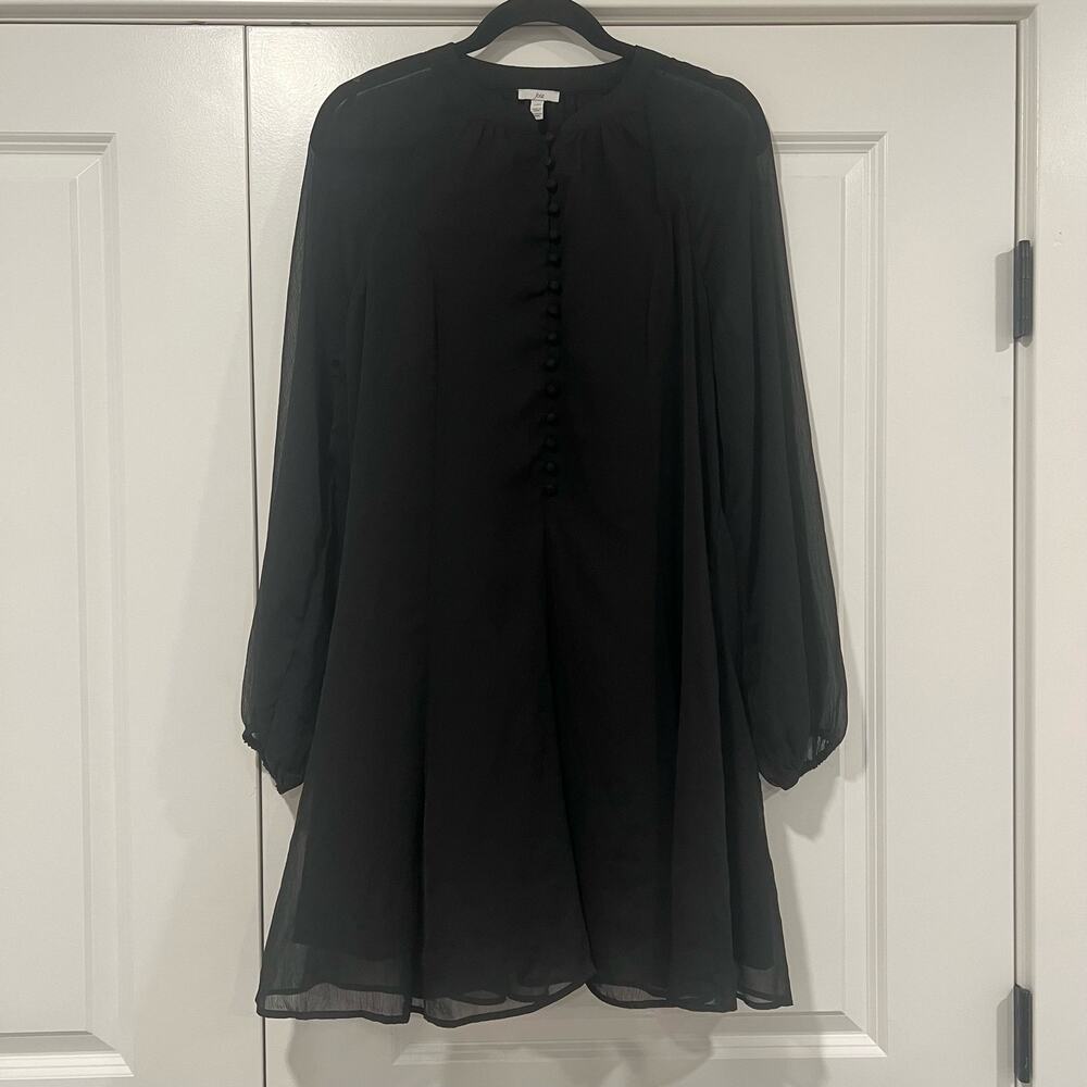 Black Long-Sleeve Shift Dress with Button Front